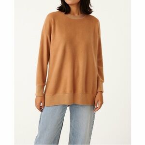 AERIE Coziest Sweatshirt Crew Oversized Fuzzy Tan Orange SZ M SOFT Lounge Slouch
